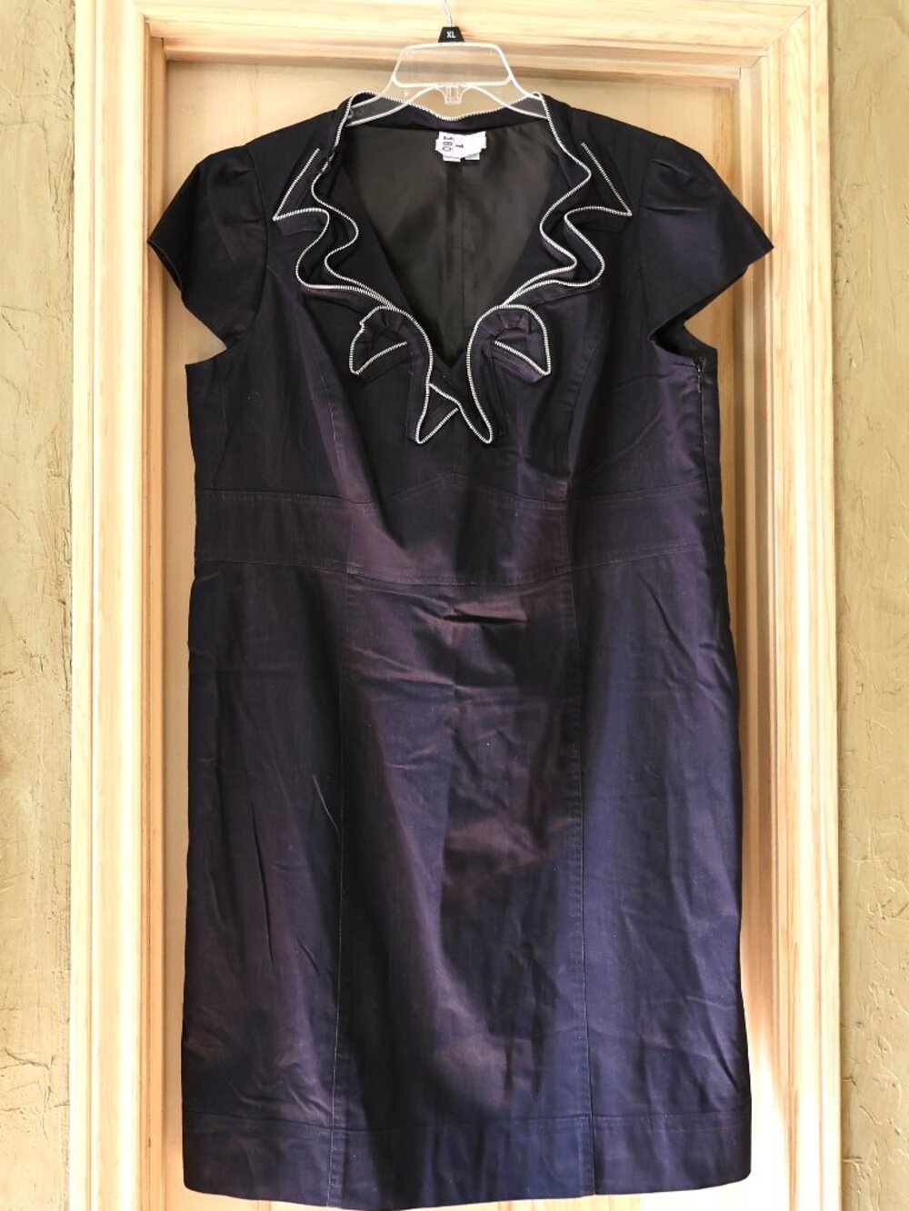 EUC London Times Denim Sheath Dress Ruffled Collar Size 20W